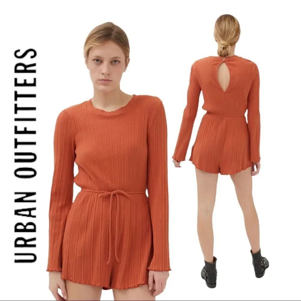 NEW UO Bella Women's Burnt Orange Knit Long Sleeve Romper S